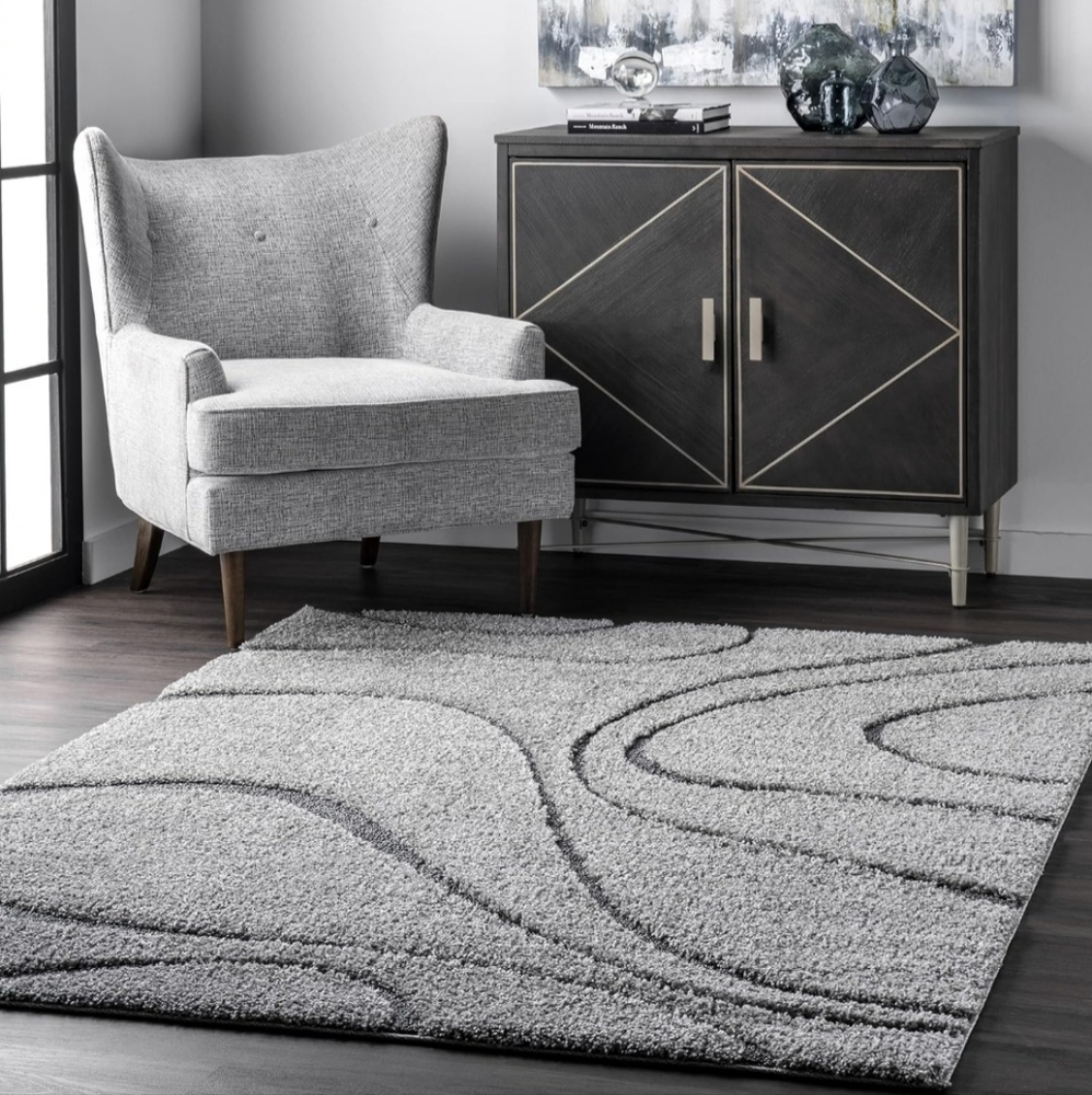 Carolyn Modern Shag Area Rug, 6' Square, Dark Grey